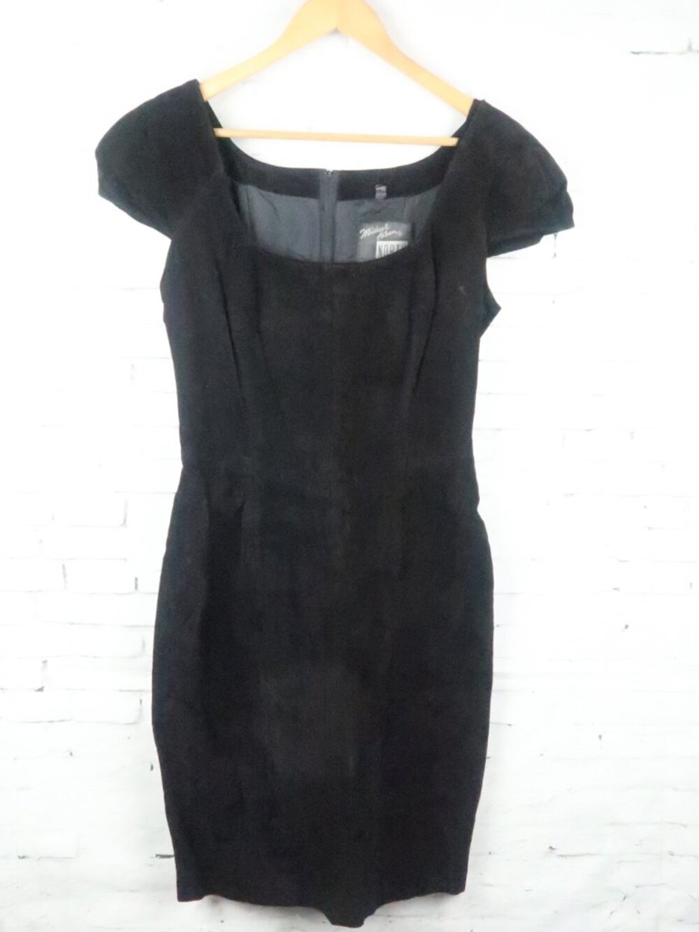 MICHAEL HOBAN NORTH BEACH LEATHER BLACK SUEDE CAP SLEEVE SCOOP NECK DRESS SIZE 5